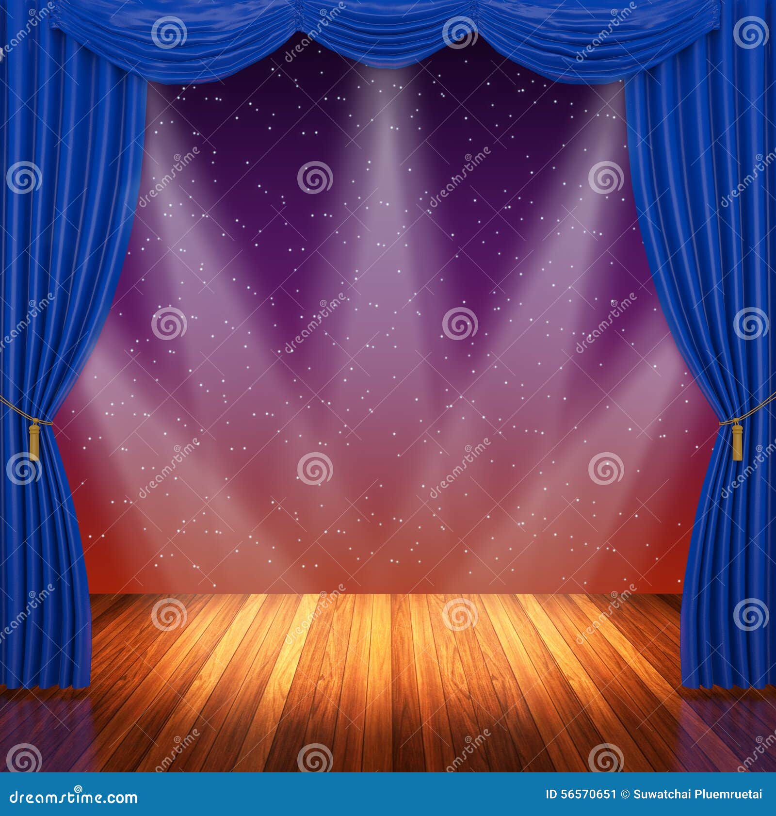 Stage with Blue Curtains and Spotlight. Stock Illustration