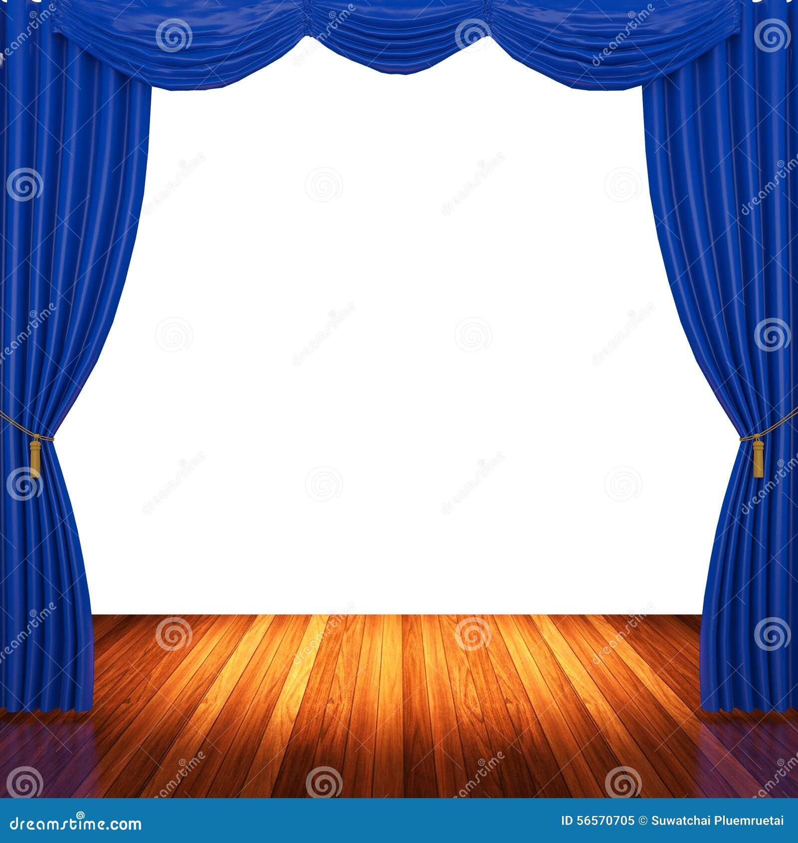 Stage with Blue Curtains and Spotlight. Stock Illustration