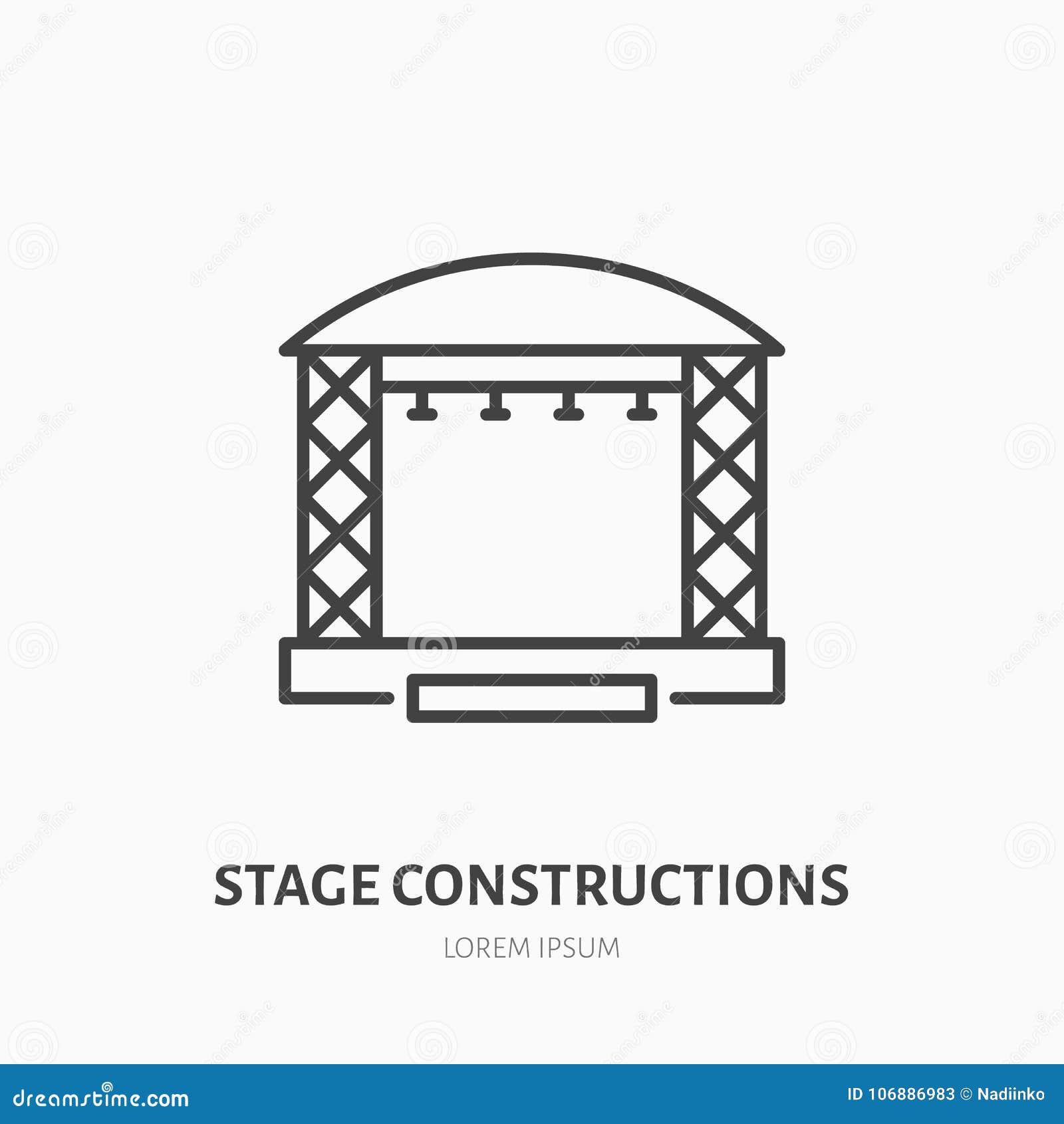 stage constructions flat line icon. scene, event equipment rental sign. thin linear logo for concert, music festival