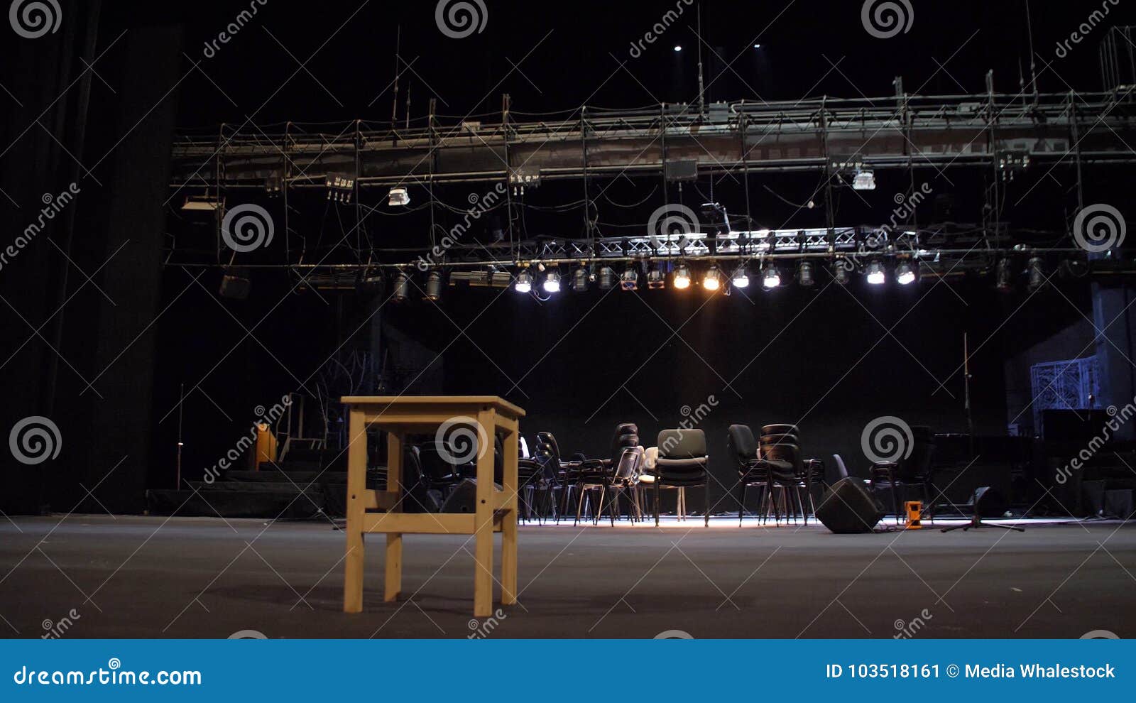 stage equipment for a concert. empty stage before concert. installation and preparing scene for concert. preparation