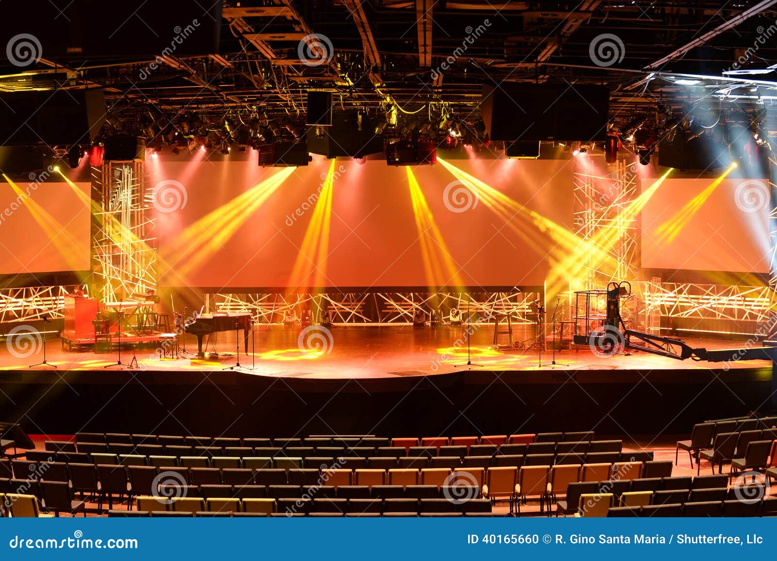 Stage with Lights and Piano Stock Photo - Image of orange, spotlight