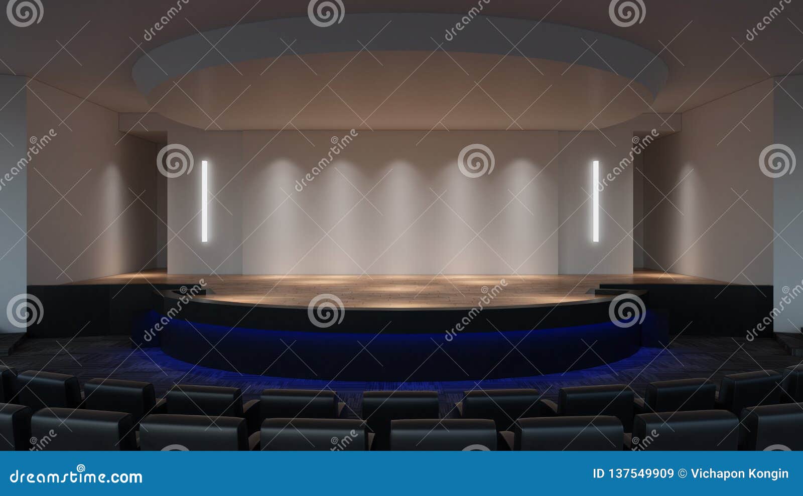 Download Stage Mock Up 3d Rendering Empty Wall Screen Template Stock Illustration Illustration Of Seats Premiere 137549909