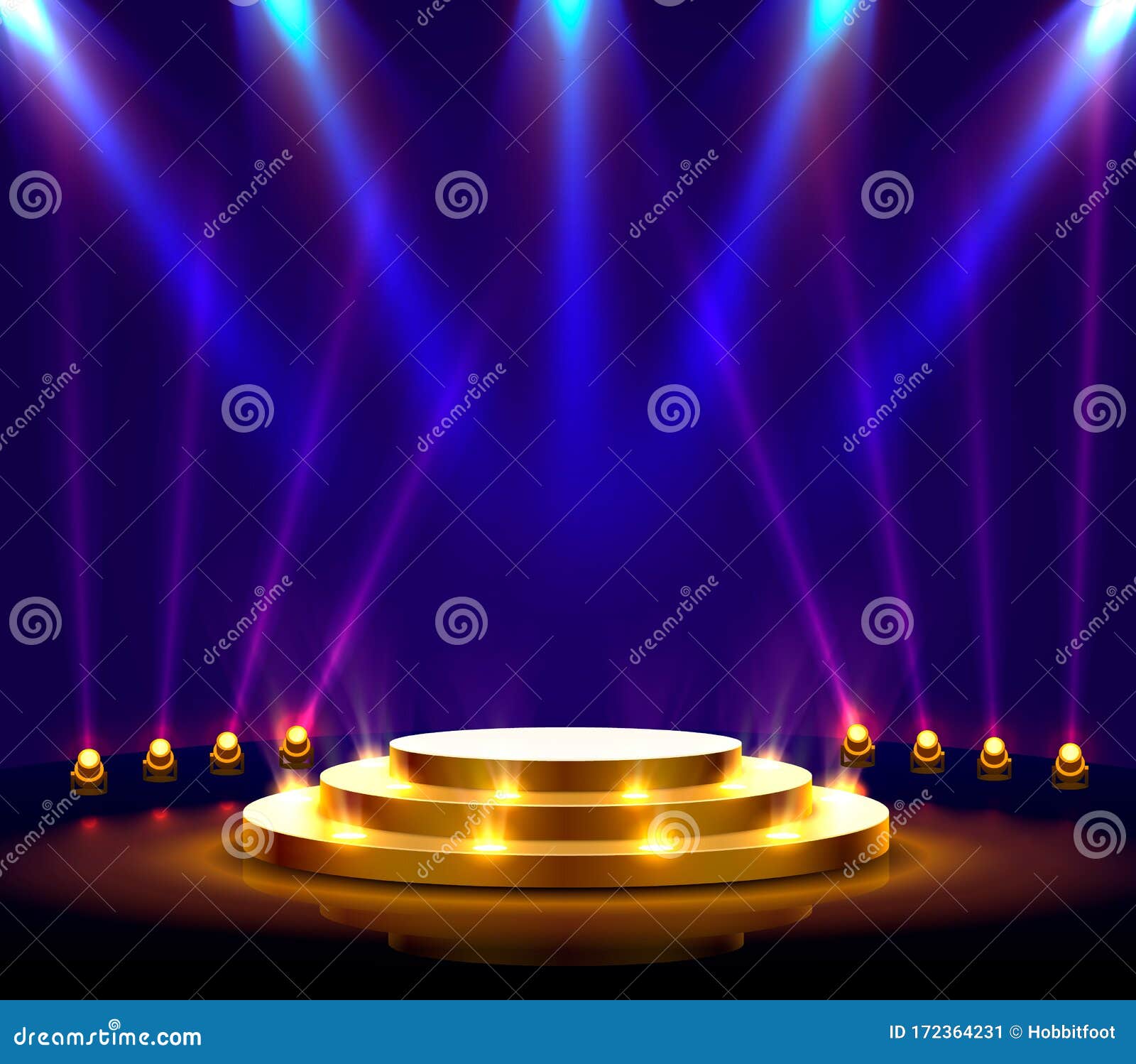 stage podium with lighting, stage podium scene with for award ceremony on blue background.