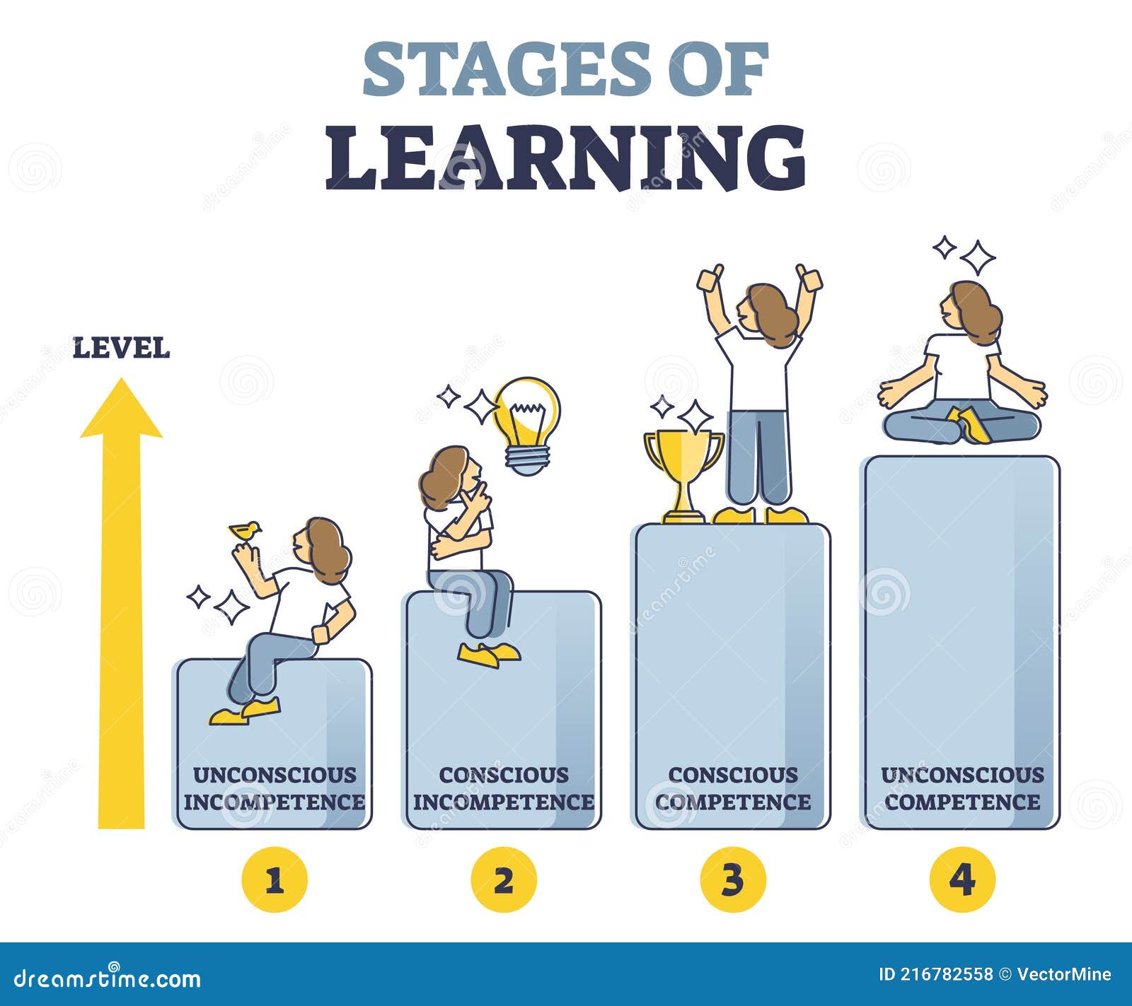 stages of learning experience and unconscious incompetence outline diagram