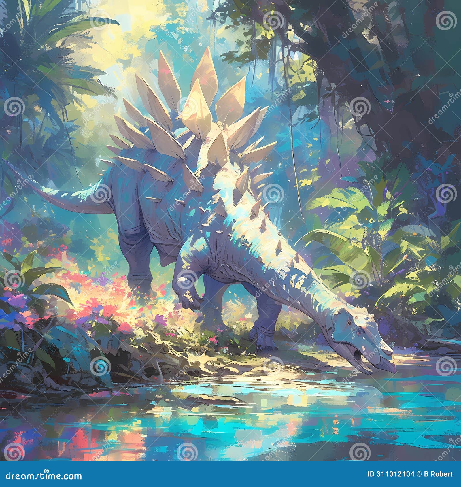 stagosaurus on a riverbank