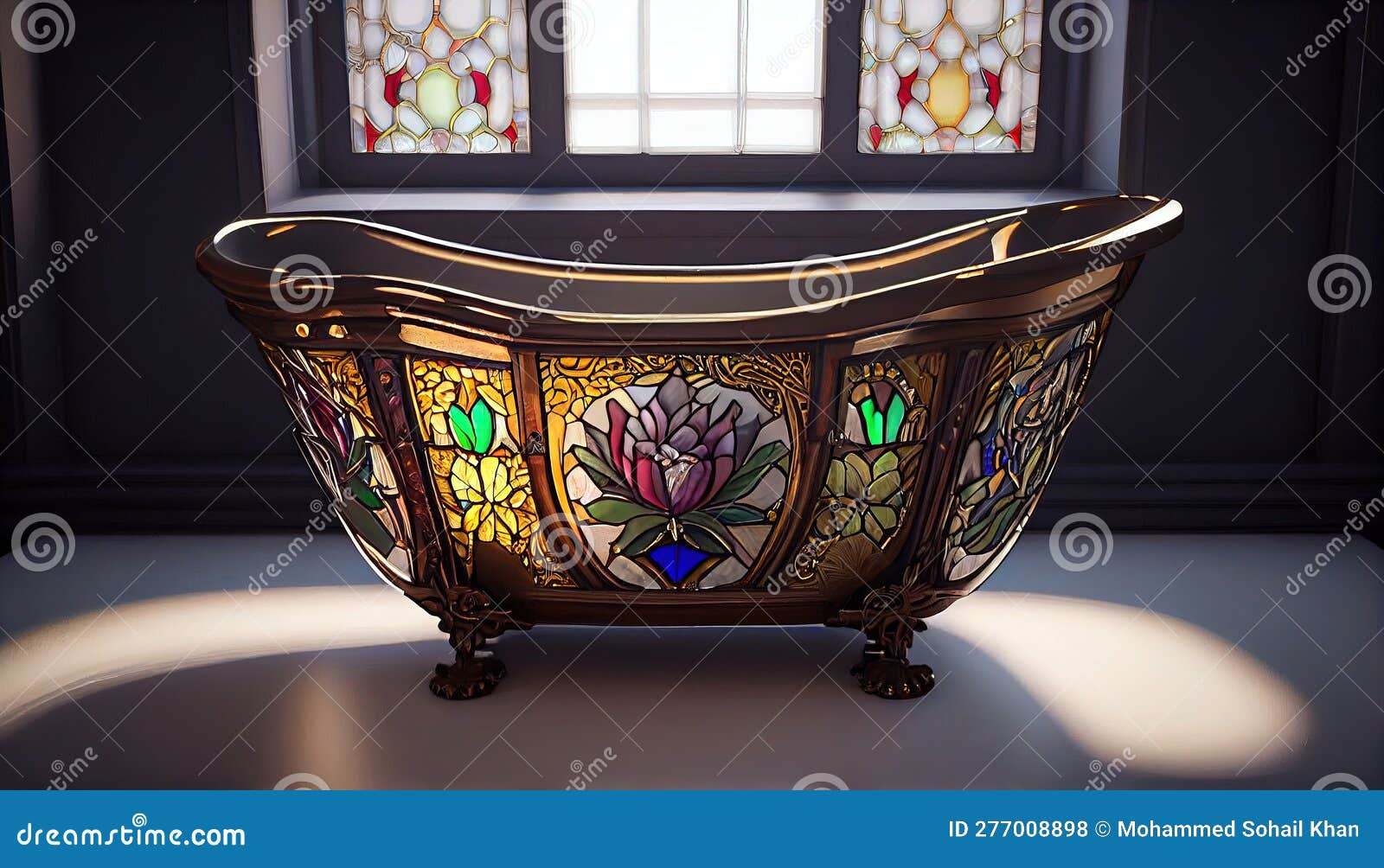 Stained Glass Bear Claw Bath Tub AI Generative Stock Illustration Illustration of glowing