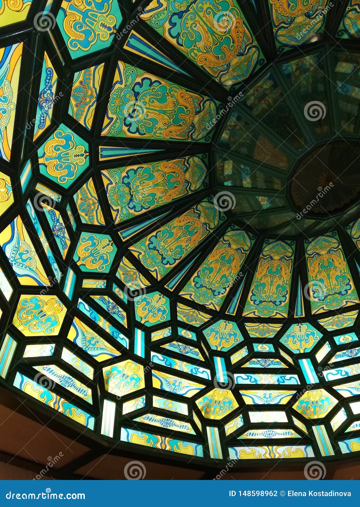 Stained glass on a ceiling stock photo. Image of architecture 148598962