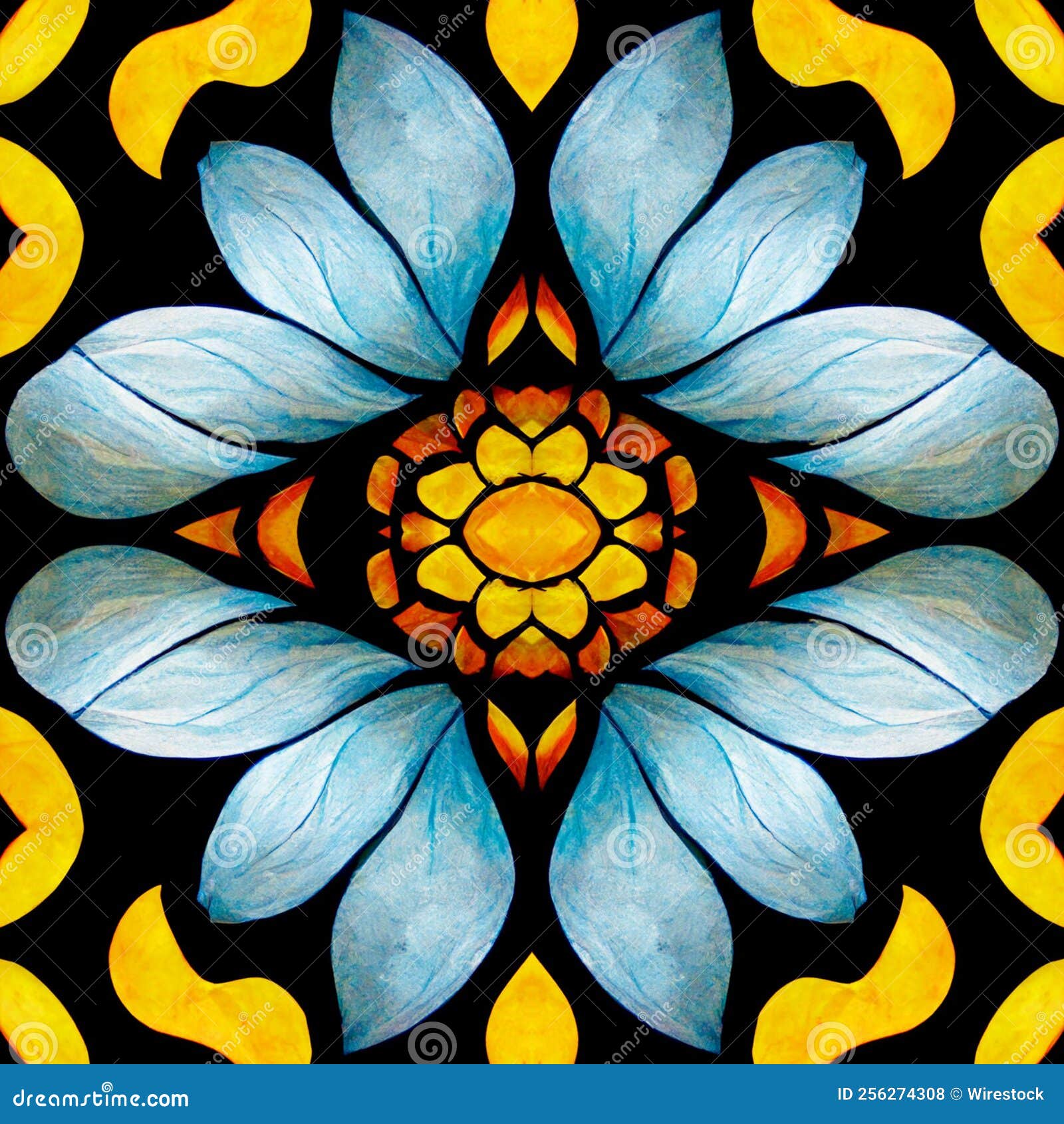 Stained Glass Floral Seamless Pattern for Background Stock Illustration