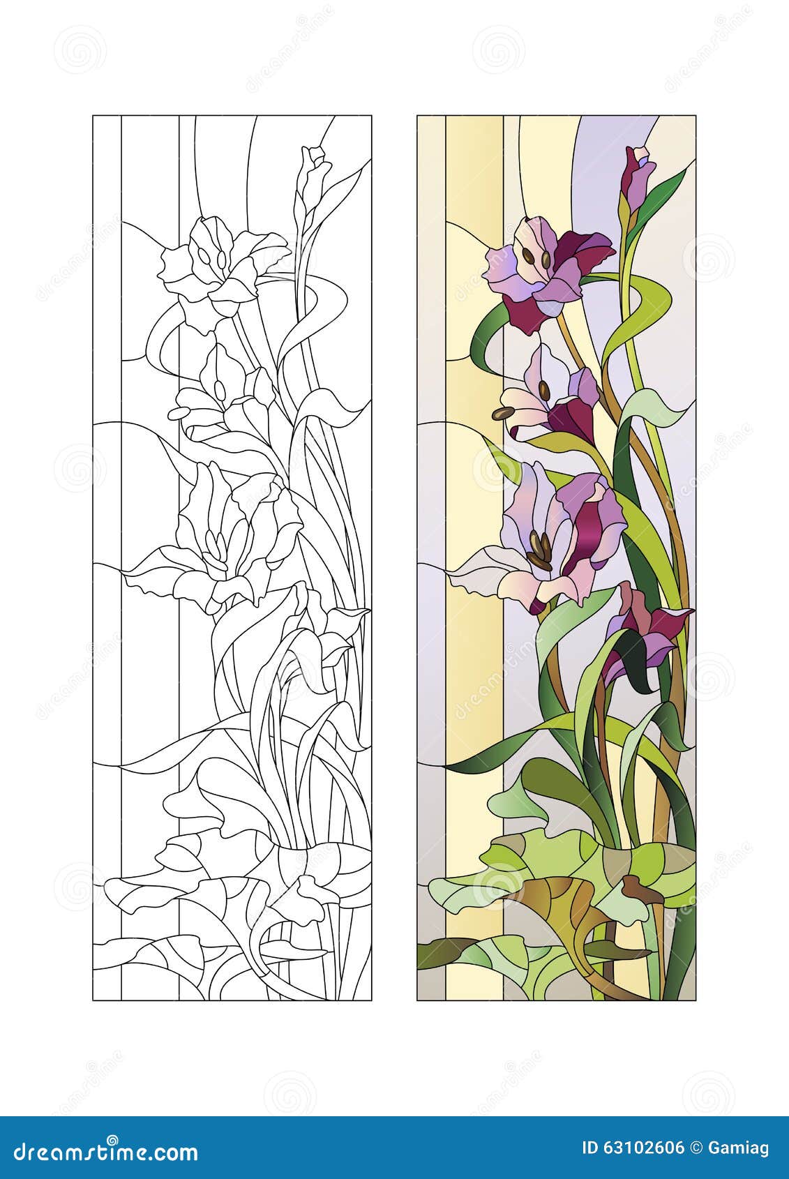 stained glass pattern with gladioli