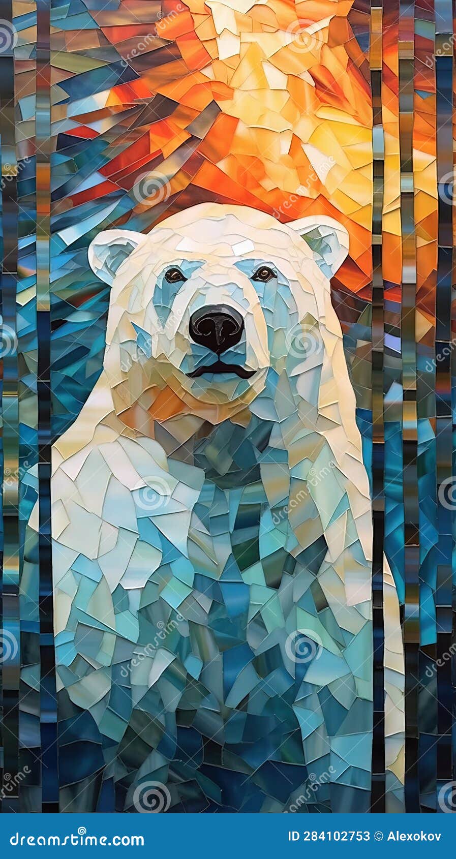 Stained Glass Polar Bear on Dark Background. Generative AI Stock