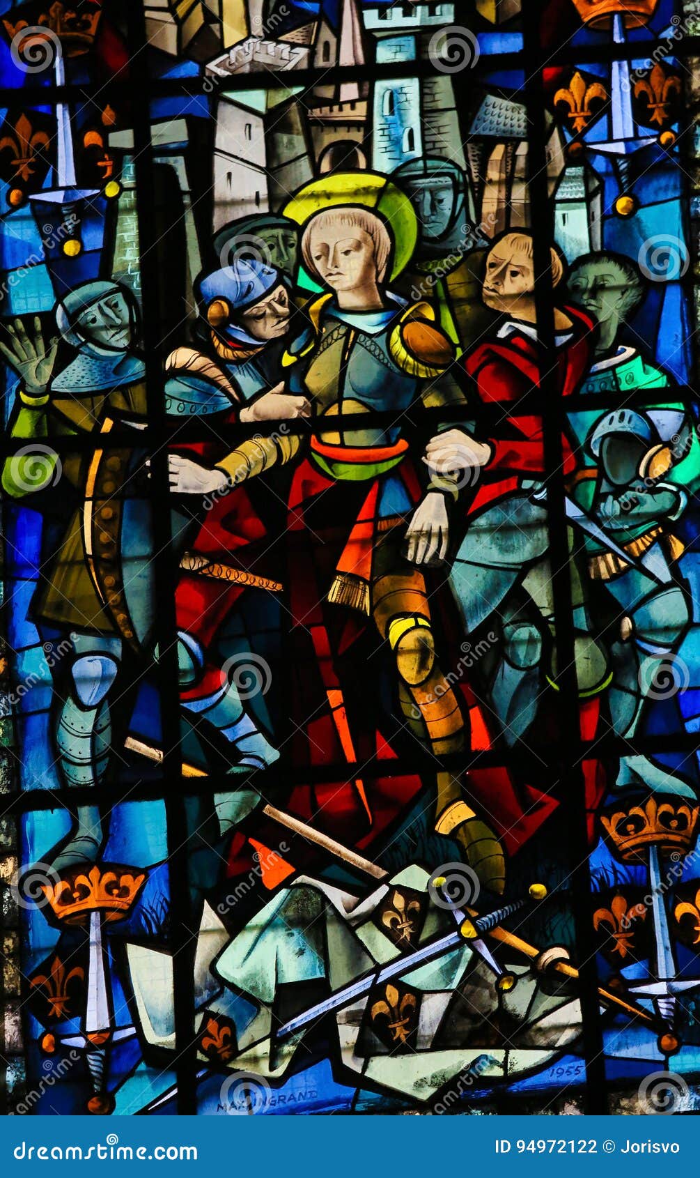 stained glass in rouen cathedral - joan of arc