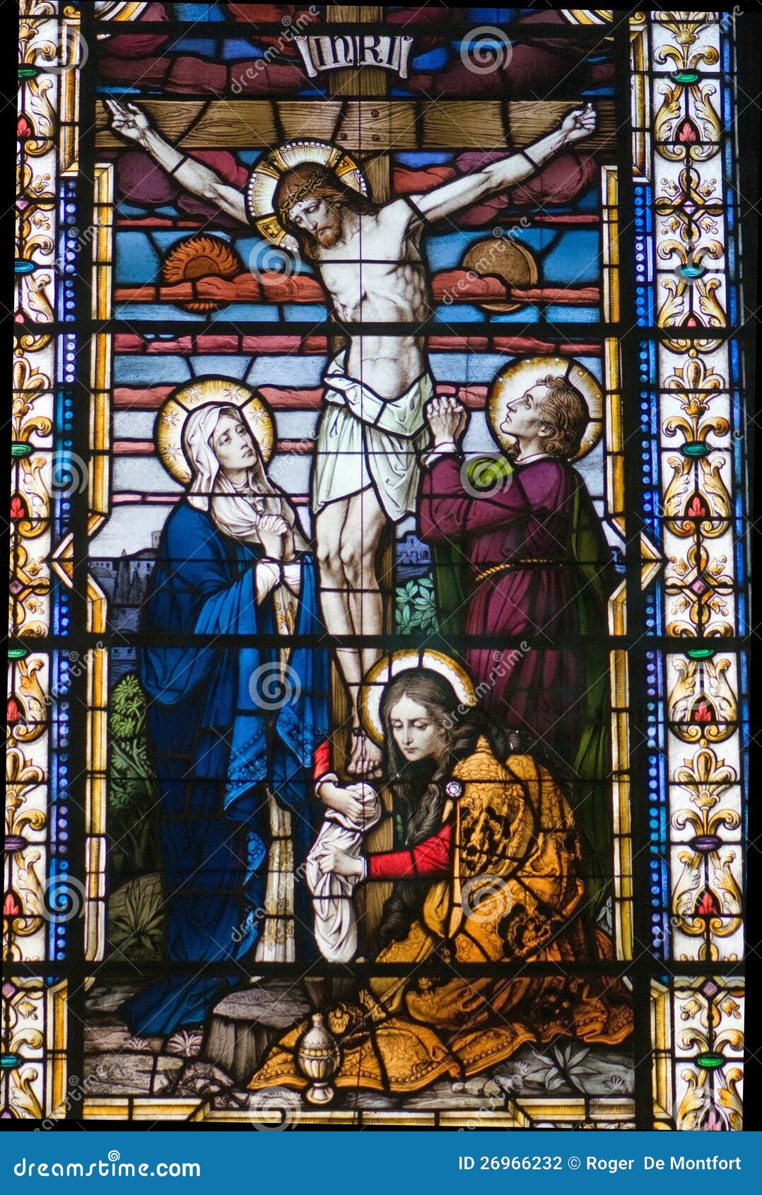 Stained Glass Window Jesus on the Cross Stock Photo Image of