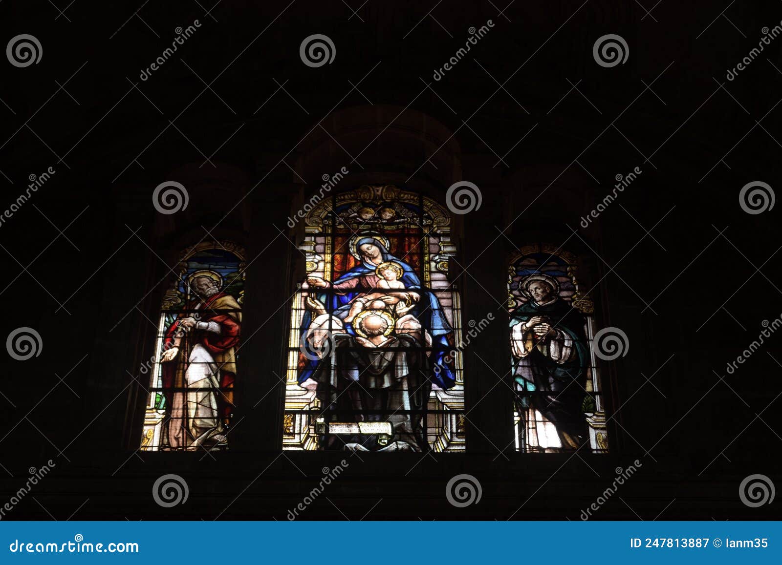 Stained Glass Windows in Malaga Cathedral, Spain Editorial Photography