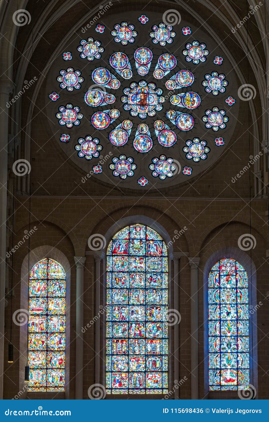 Stained Glass Windows In Chartres Cathedral Editorial Photo