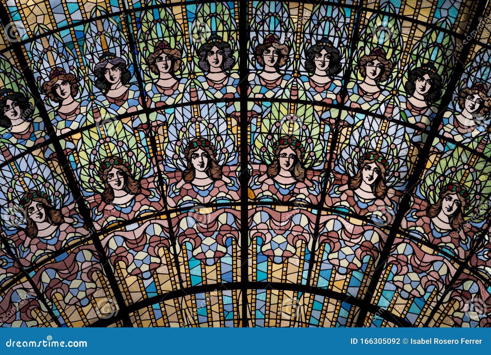 stained-glasss skylight detail. palau de la musica catalana, concert hall by lluis domenech i montaner. barcelona, catalonia.