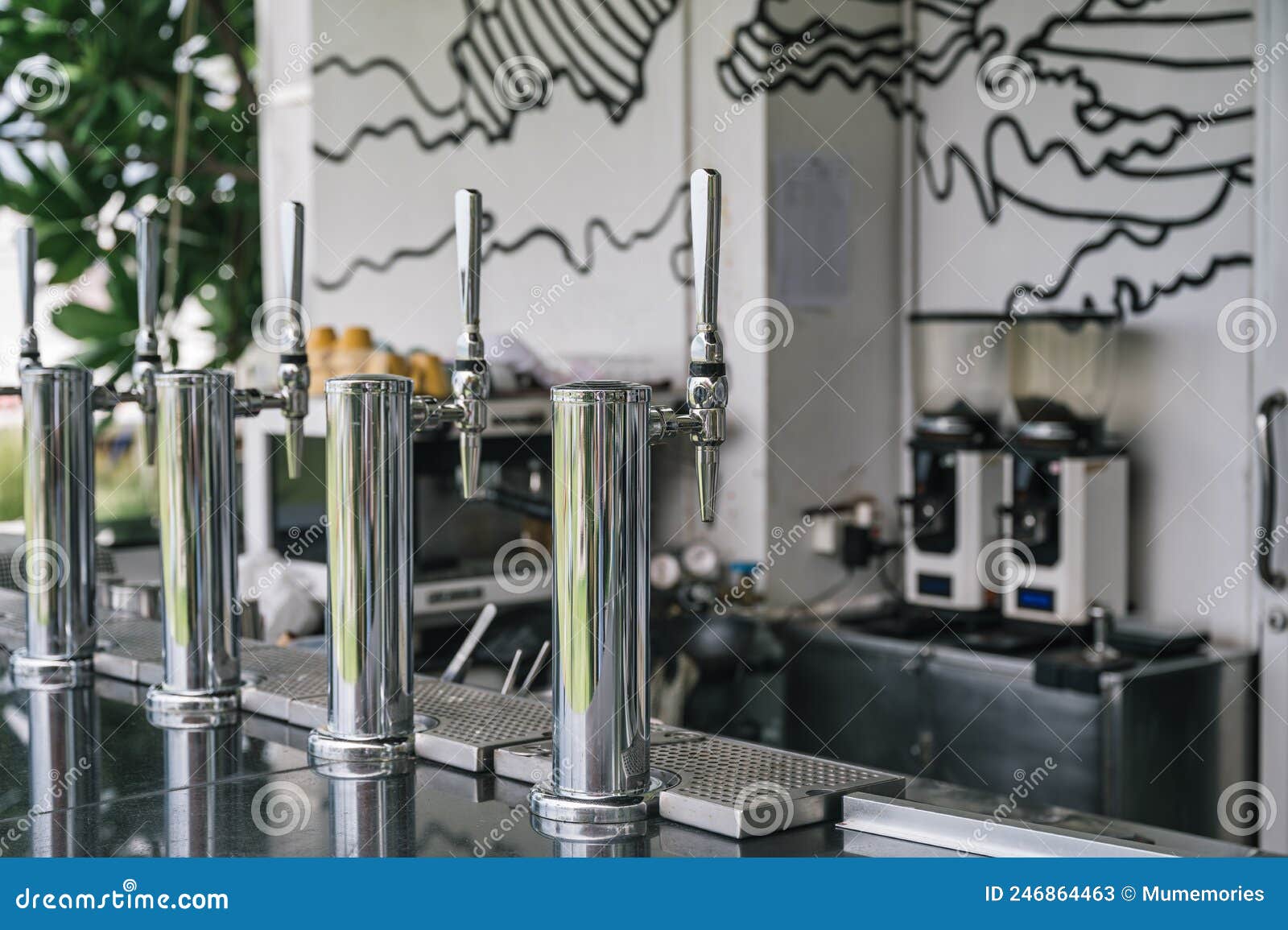 Stainless Draft Beer Dispenser on Counter Bar Stock Image Image of