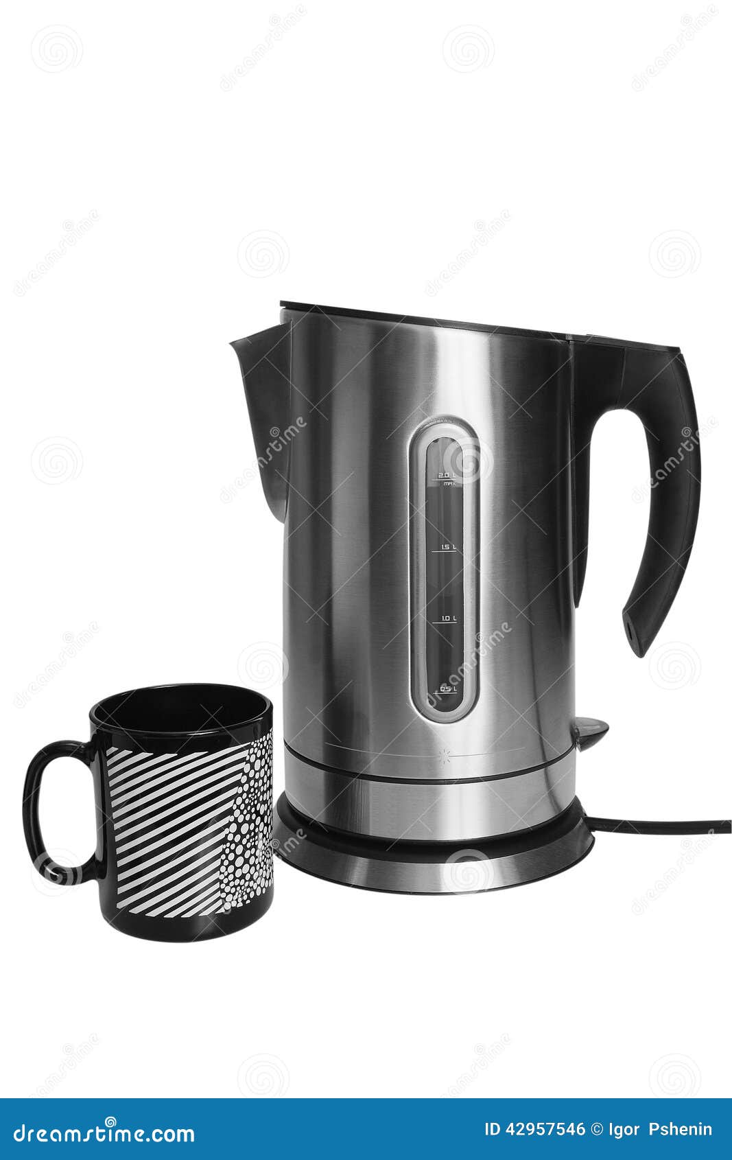 Stainless Electric Kettle and Teacup Stock Photo Image of design