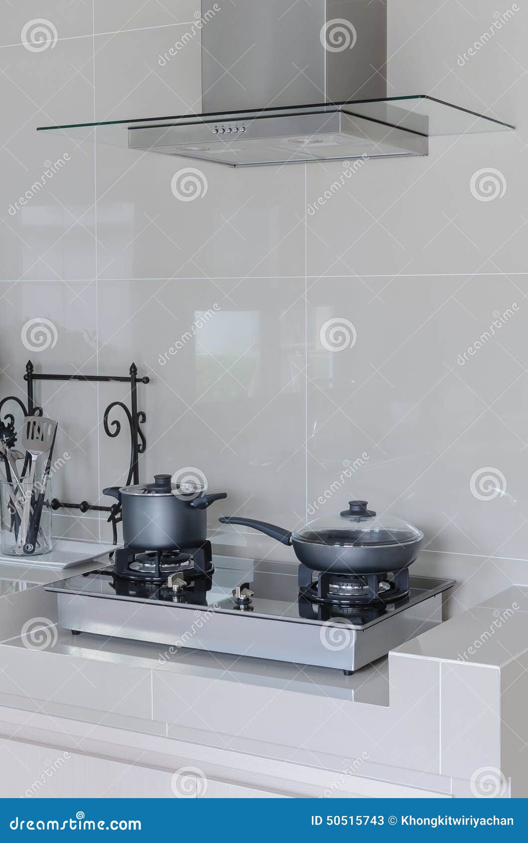 Stainless Pot on Gas Stove with Hood Stock Image Image of steel