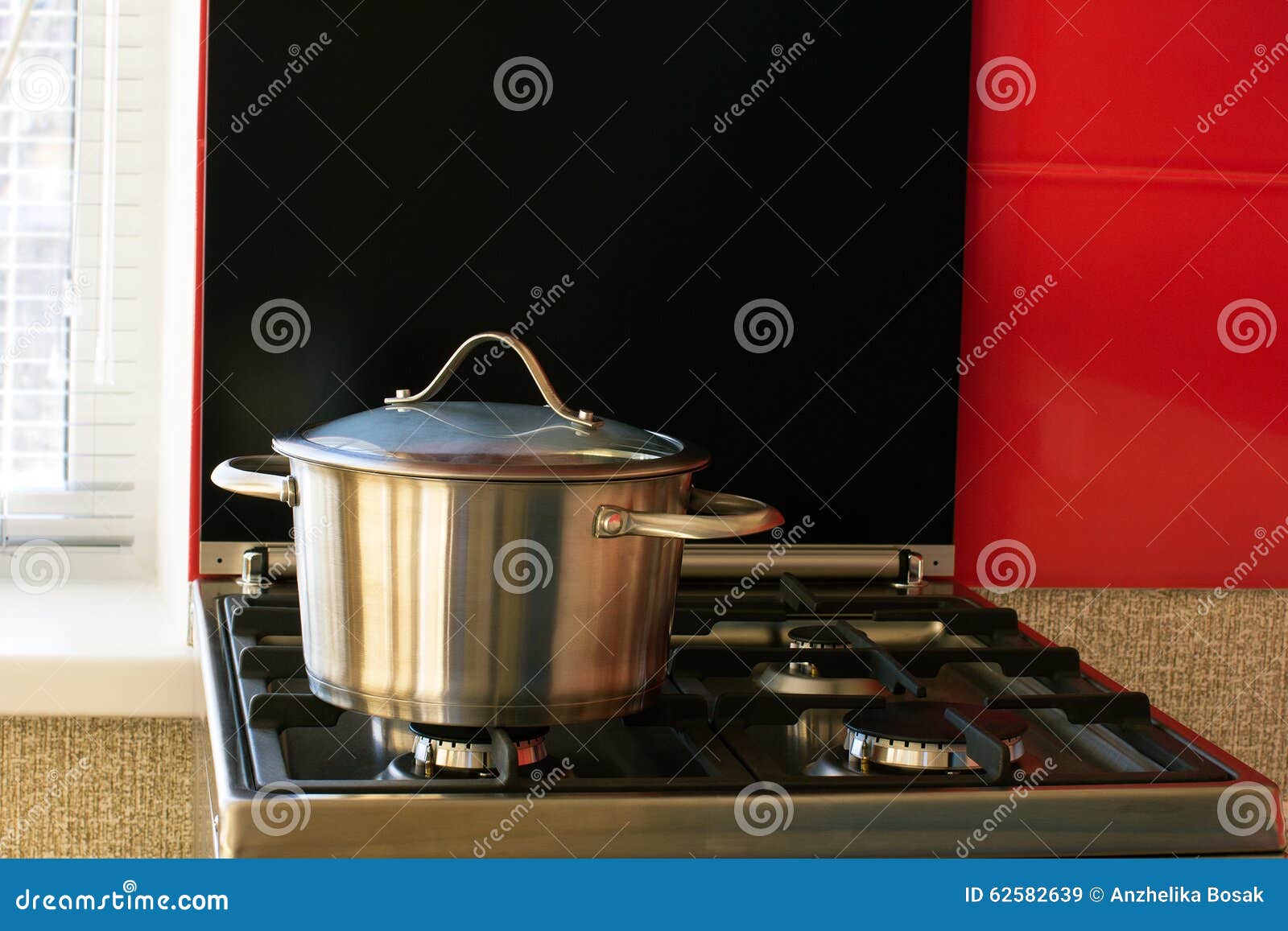 Stainless Saucepan on a Gas Stove Stock Image Image of single