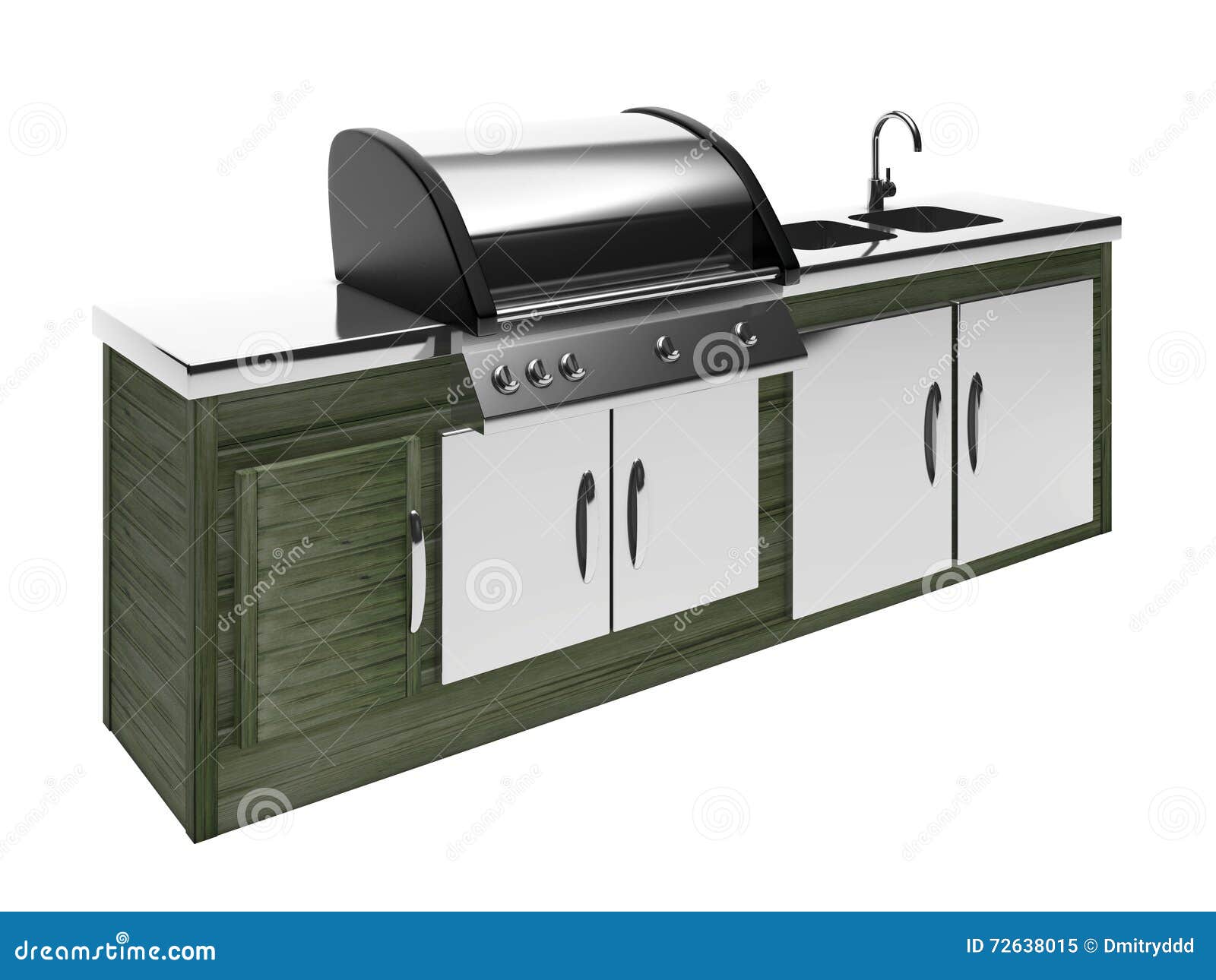 Stainless Steel Barbecue with Metal Table Stock Illustration
