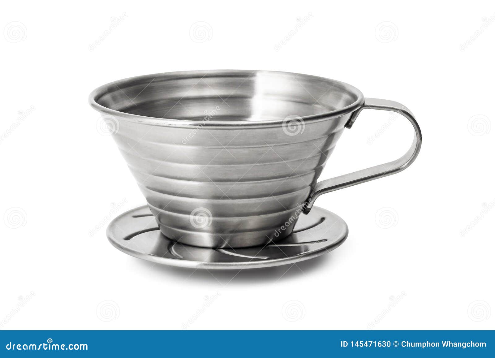 Stainless Steel Coffee Cup Isolated on White Background. Coffee Dripper
