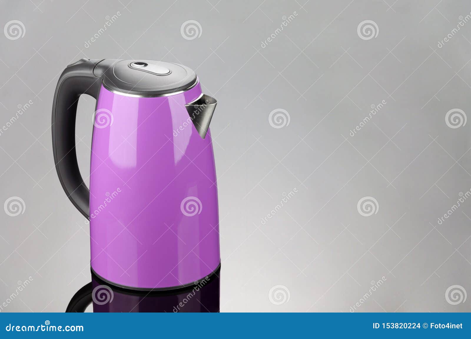 Stainless Steel Kettle on the Grey Mirror Background with Copy Space Stock Photo Image of