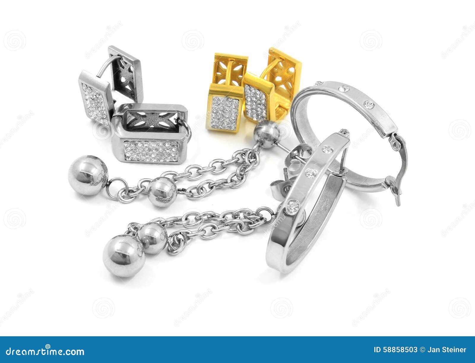 Stainless steel earrings stock image. Image of beautiful 58858503