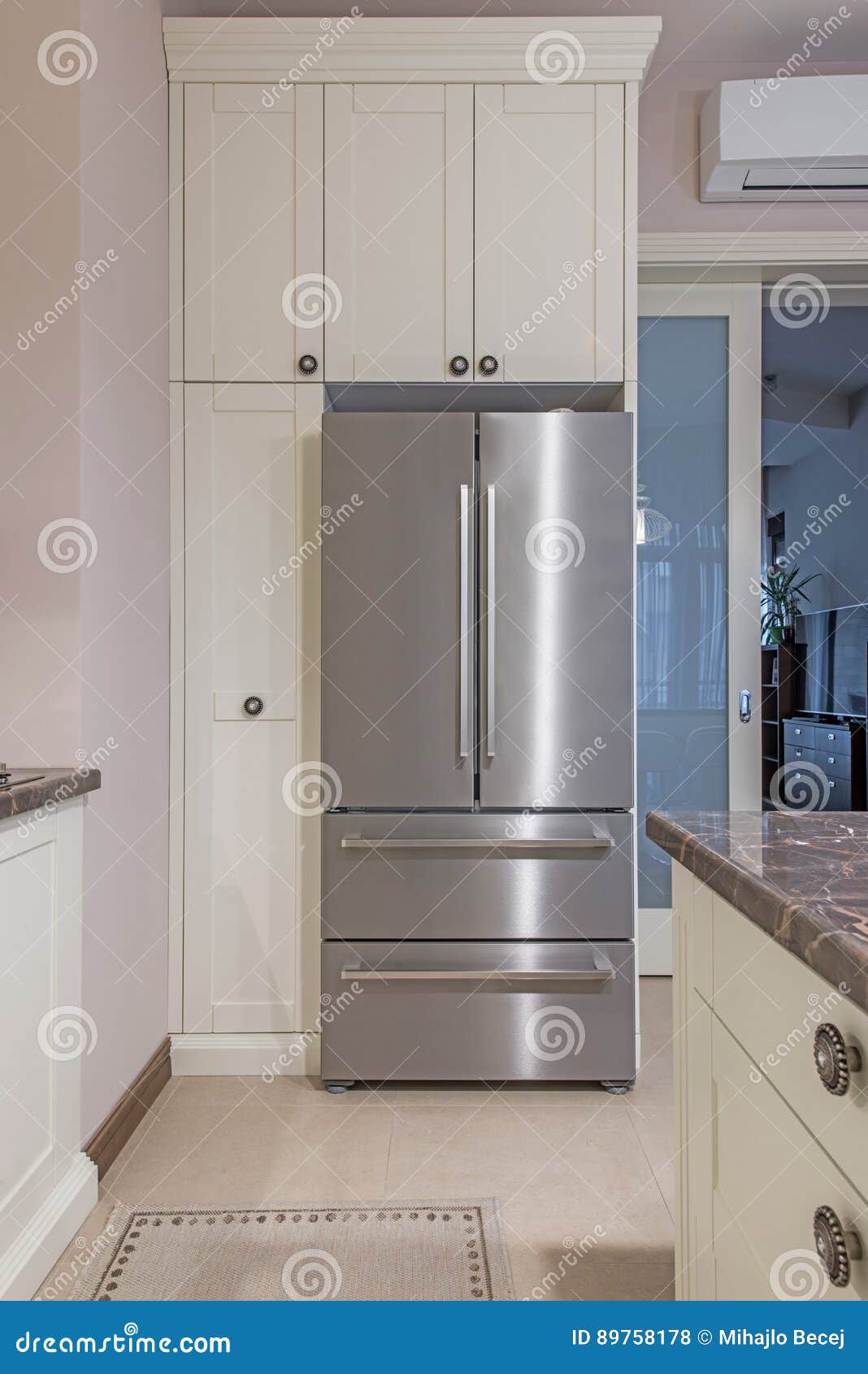 Stainless steel fridge stock photo. Image of steel, background 89758178