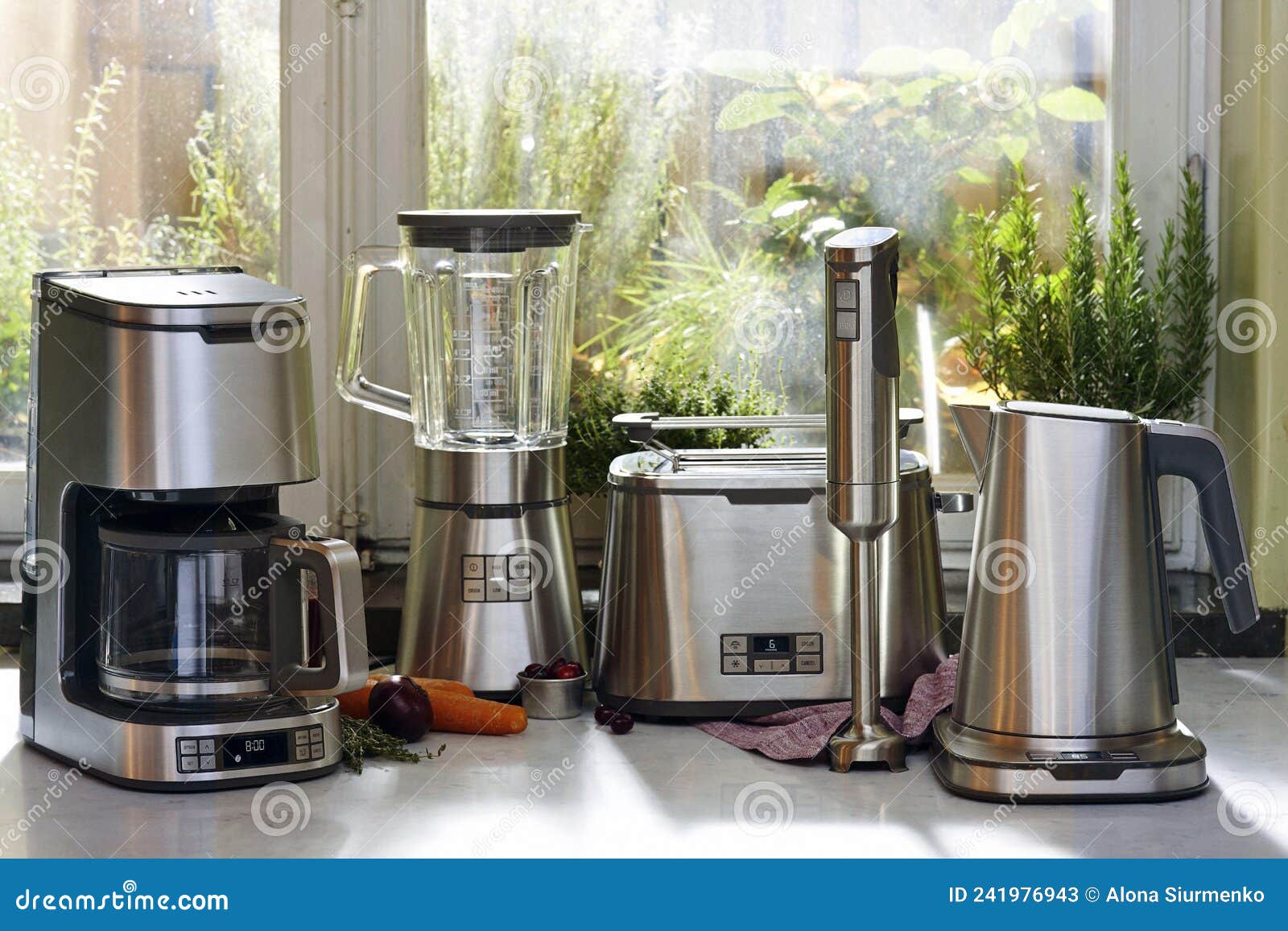 Stainless Steel Kitchen Appliances on Table Stock Image Image of cafe