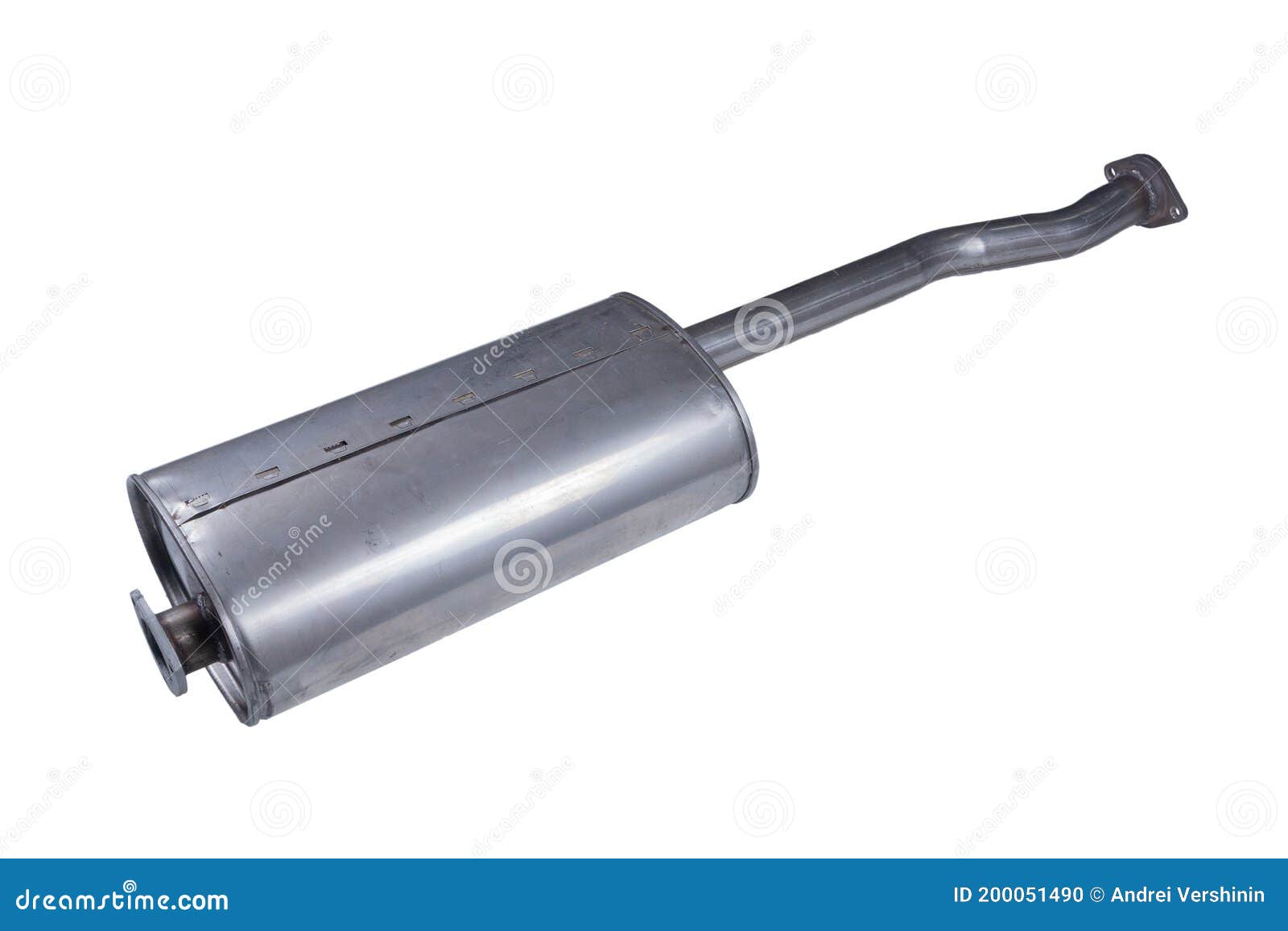 Stainless Steel Muffler Pipe of a Car, Isolated on White Background