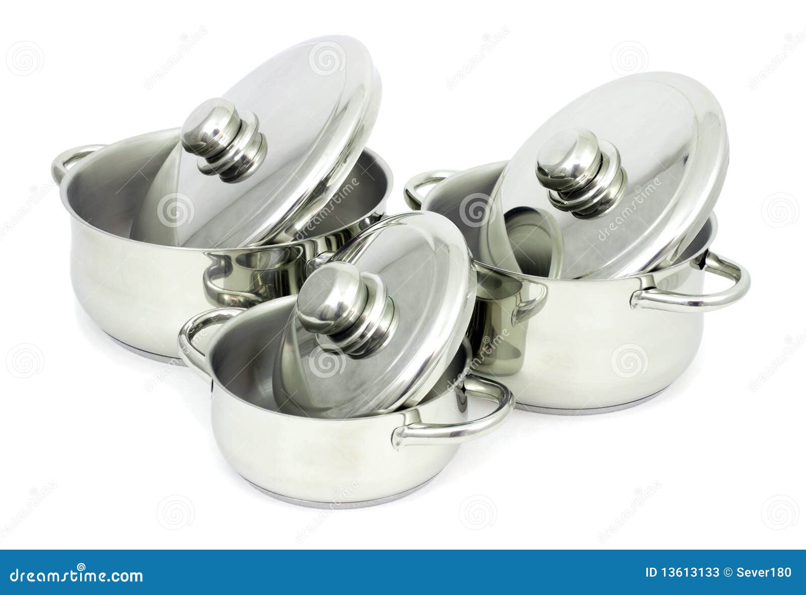 Stainless steel pans stock image. Image of gloss, food 13613133