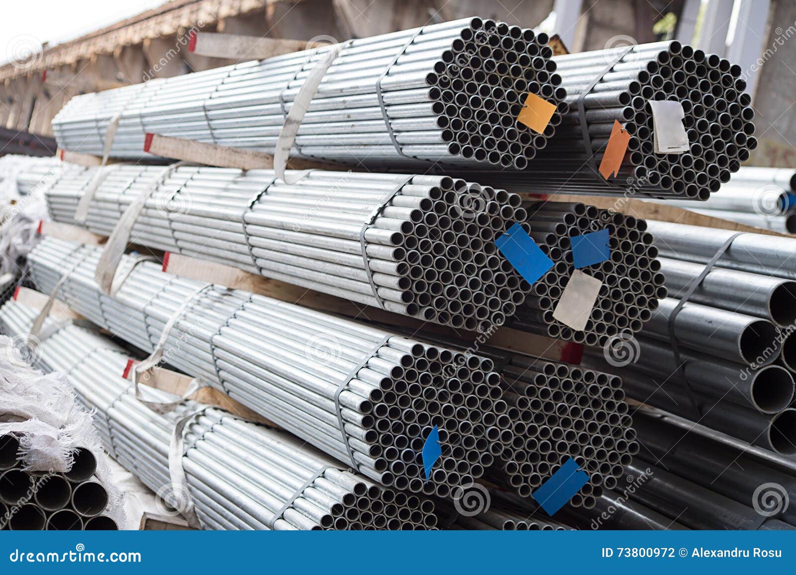 stainless steel pipes deposited in stacks