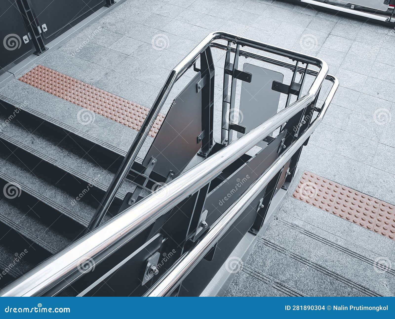 Stainless Steel Railing at Station. Fall Protection Stock Photo Image