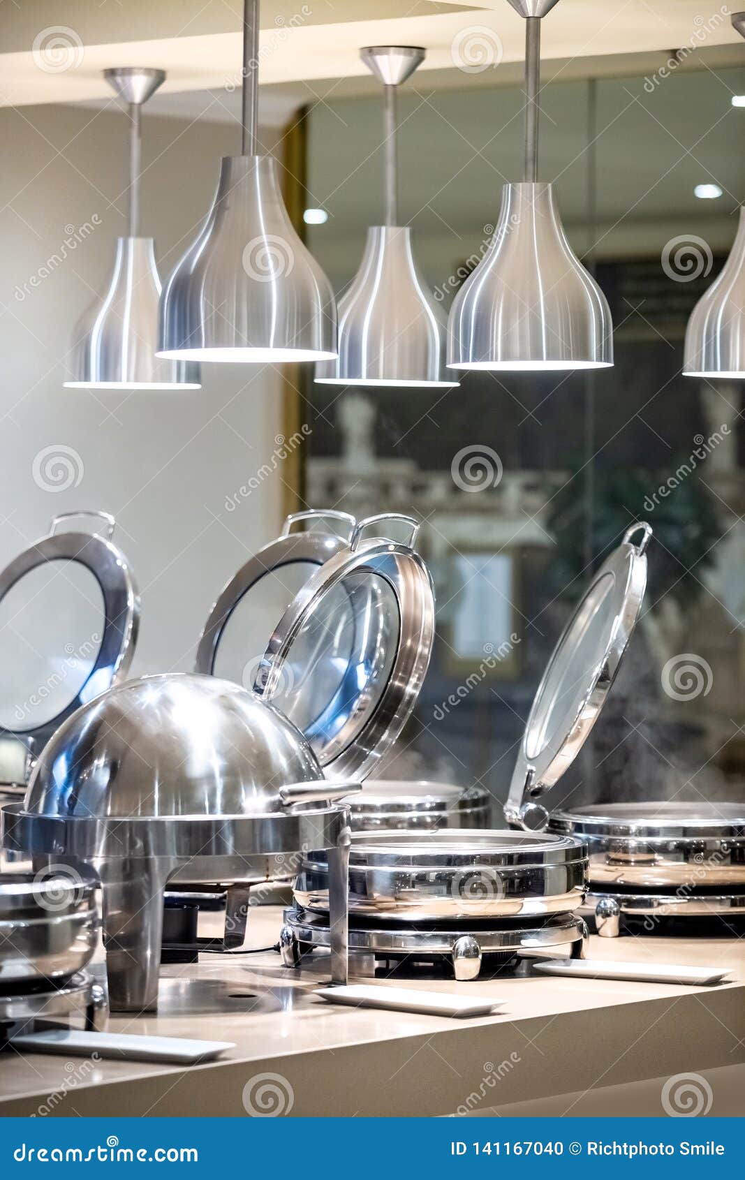 Stainless Steel Serving Dishes at a Buffet Restaurant Stock Photo Image of serving, shiny