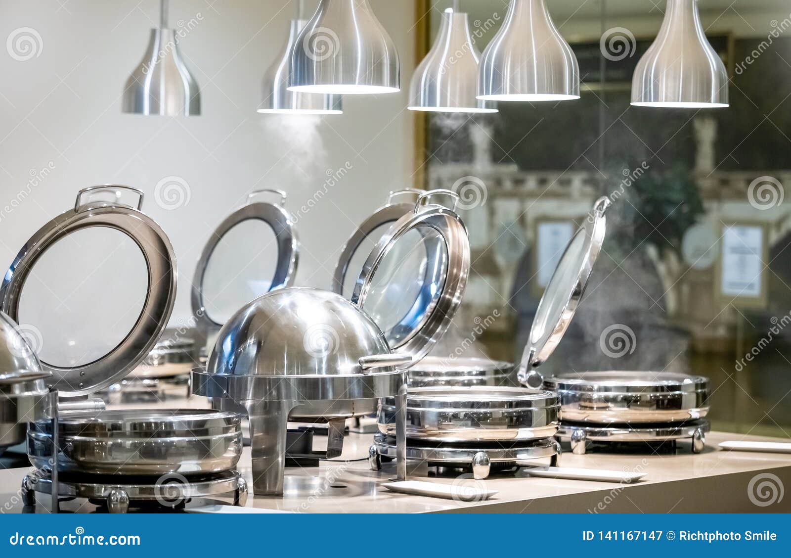 Stainless Steel Serving Dishes at a Buffet Restaurant Stock Image Image of buffet, industry