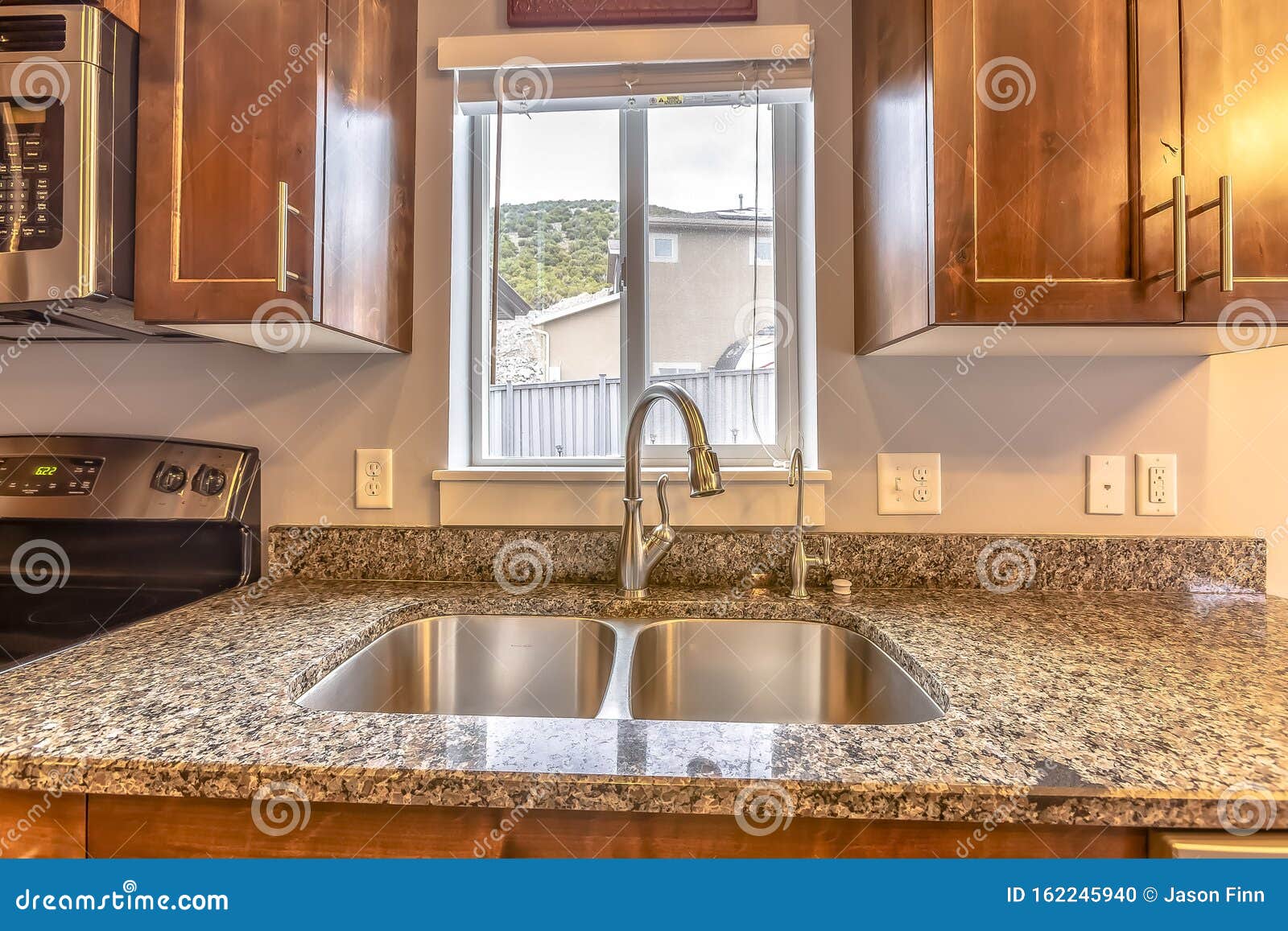 Stainless Steel Sink In A Marble Kitchen Counter Stock Photo Image Of Architecture Elegance 162245940