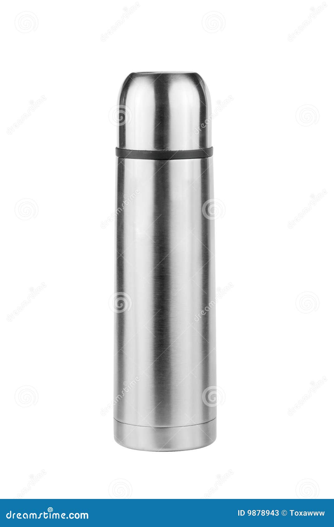 Stainless Thermos Water Bottle, Orange Color. Mockup Isolated On Green