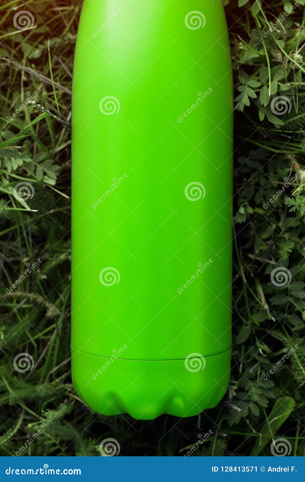 Download Stainless Thermos Water Bottle, Light Green Color. Mockup Isolated On Green Grass Background ...