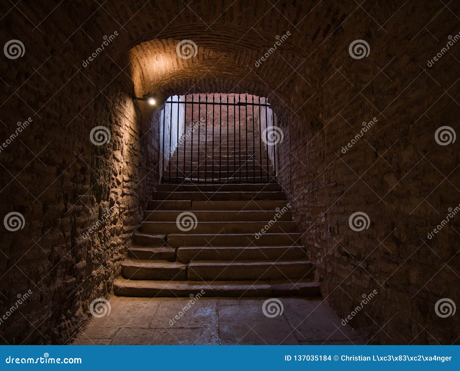 Staircase in Cellar Vault Locked with a Grid Stock Photo Image of