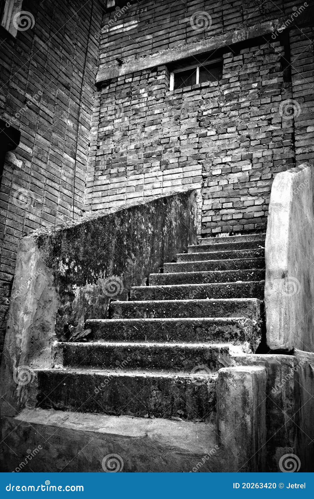 The Staircase Leading into Brick Wall. B&W Stock Photo Image of path