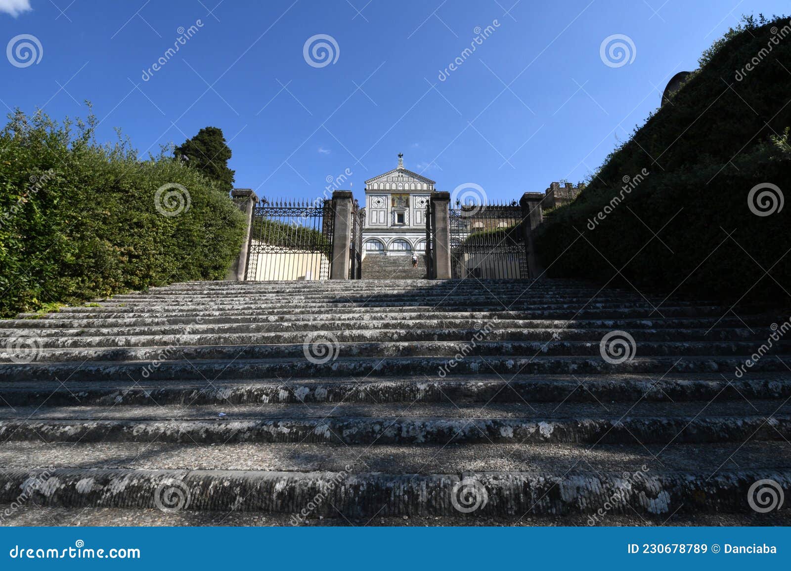 the staircase leading to the famous basilica of san miniato in florence. it is one of the best examples of the florentine