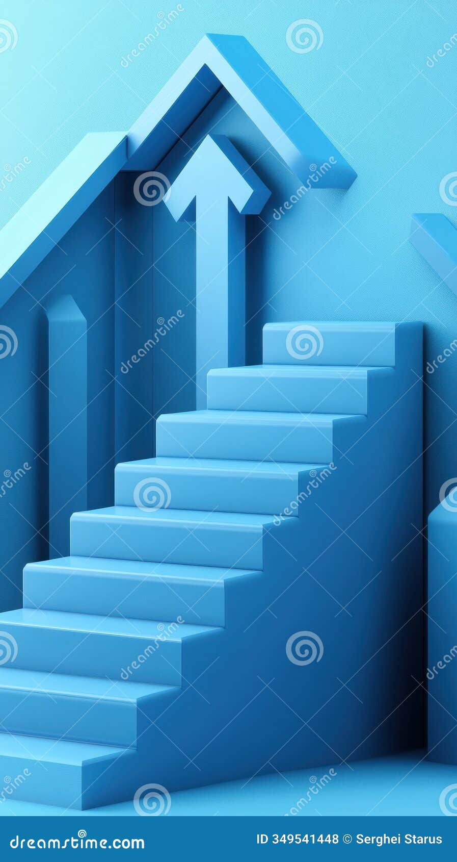 staircase leading upward with an arrow izing progress and growth, ai