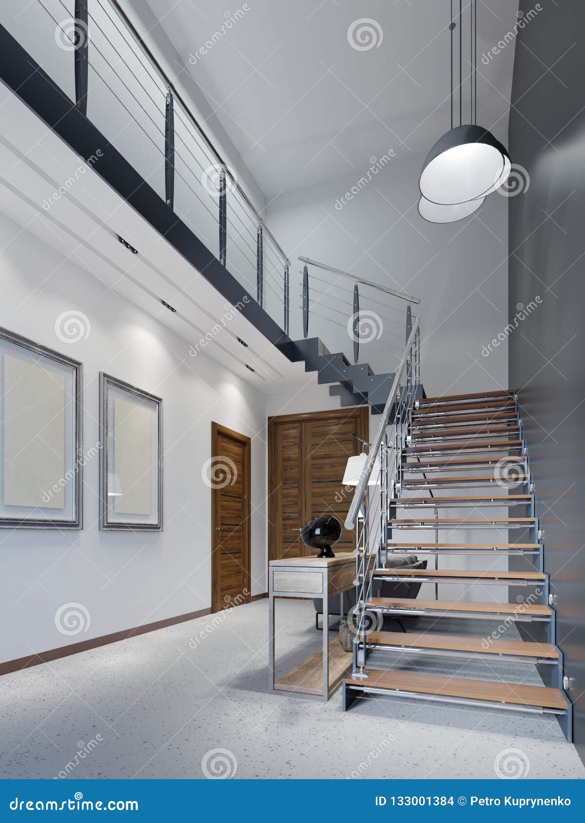 Staircase To The Second Floor In A Modern Apartment With