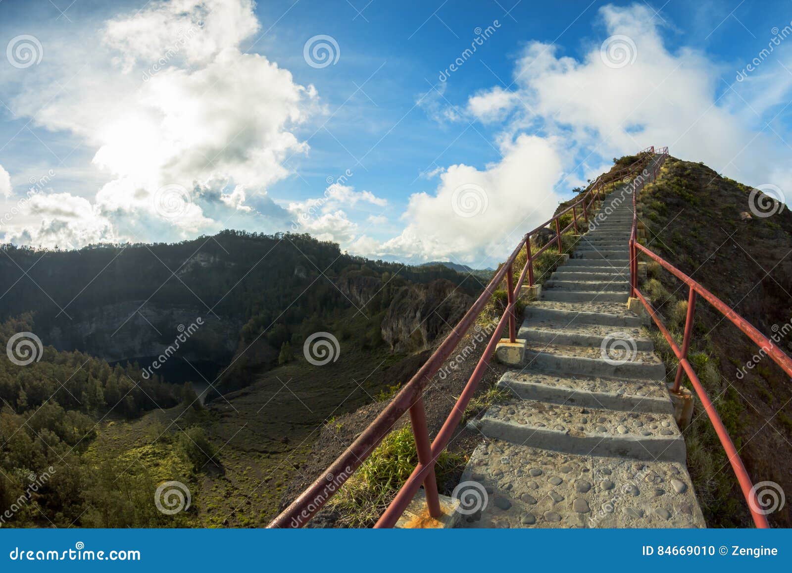 staircase to viewpoint on kelimutu volcano, flores.