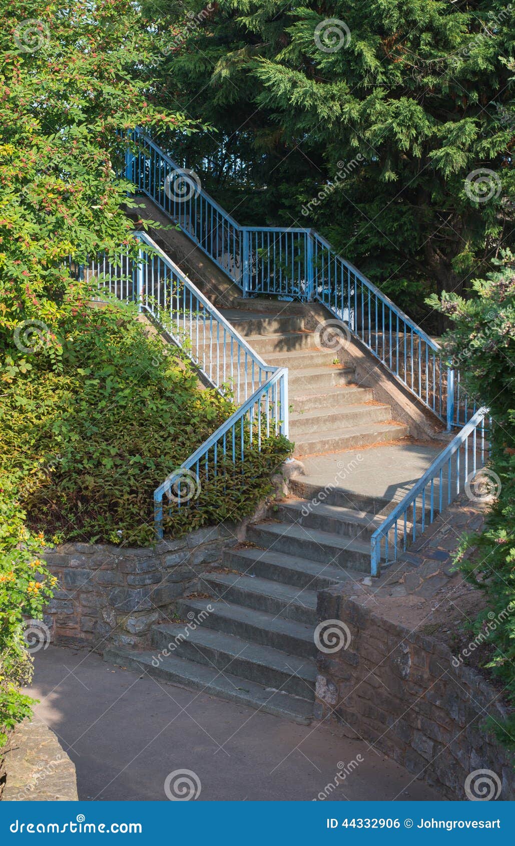 Stairs with Blue Railings stock photo. Image of staircase 44332906