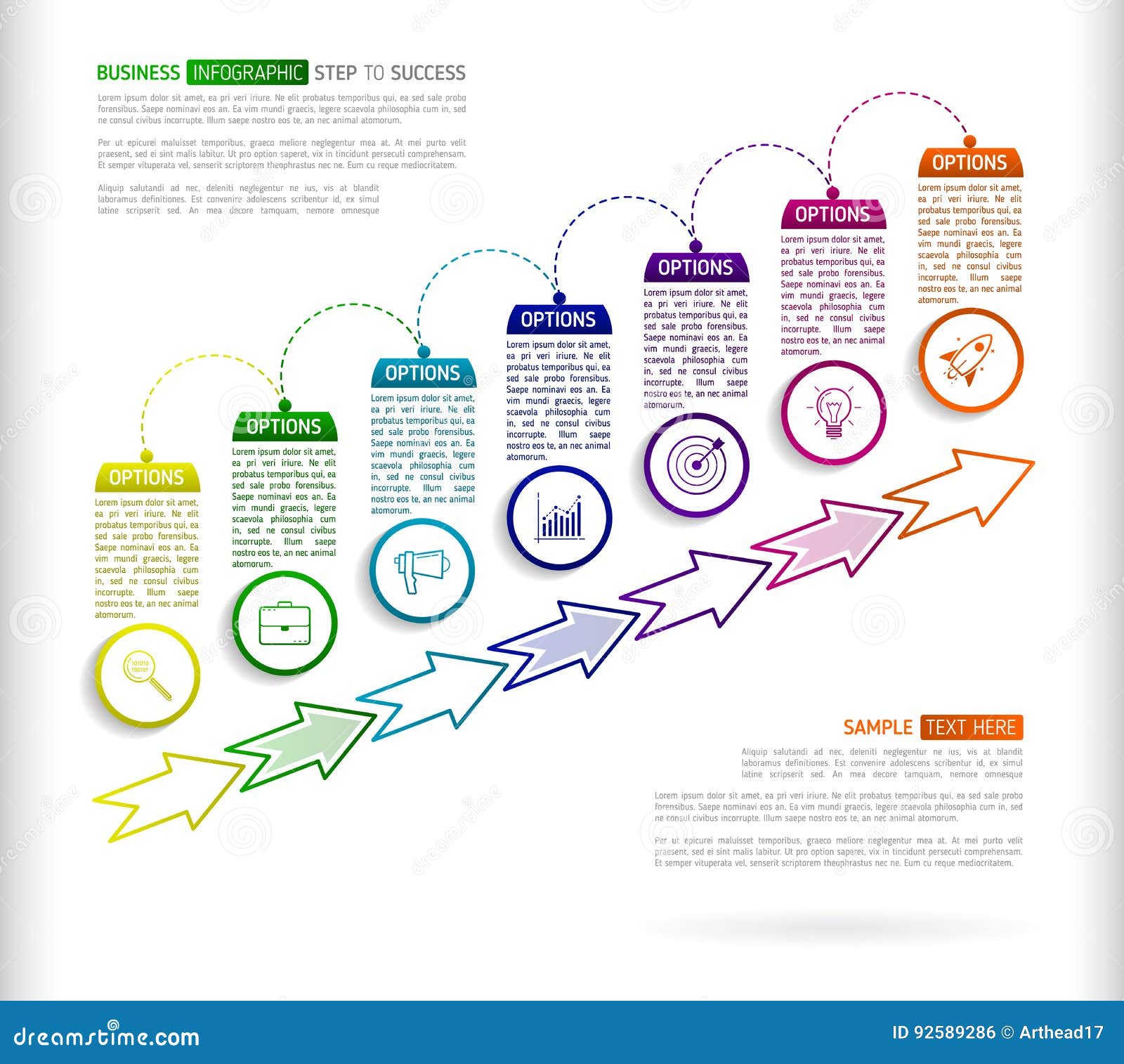 Stairs Infographic Design Template with 7 Multi Colored Successively ...