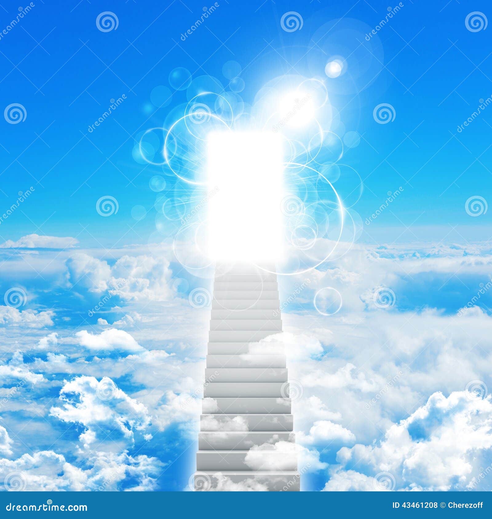 Stairway to Heaven. Stairs in sky. Concept with sun and clouds