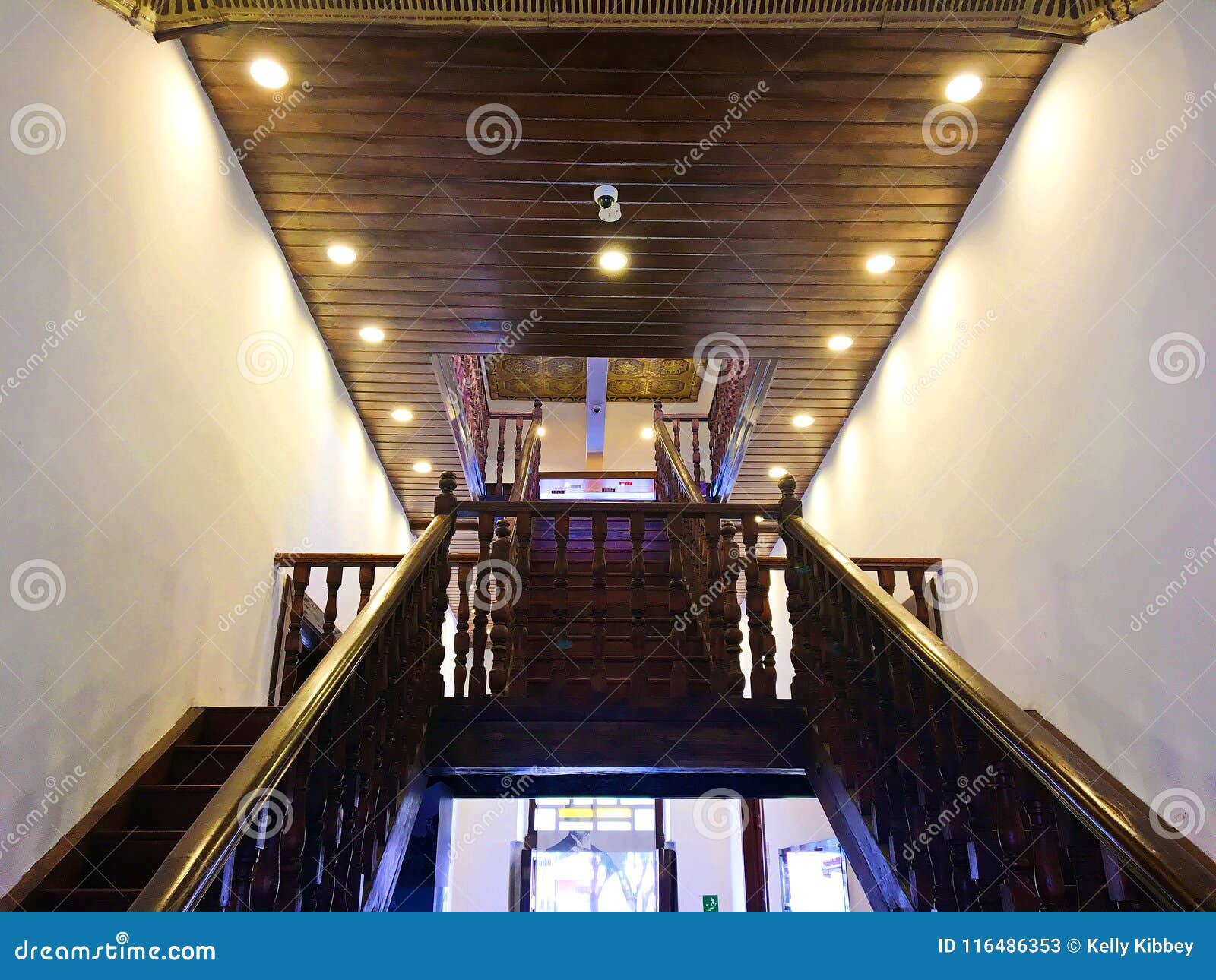 wooden staircase and ceiling in historic building, cuenca ecuador