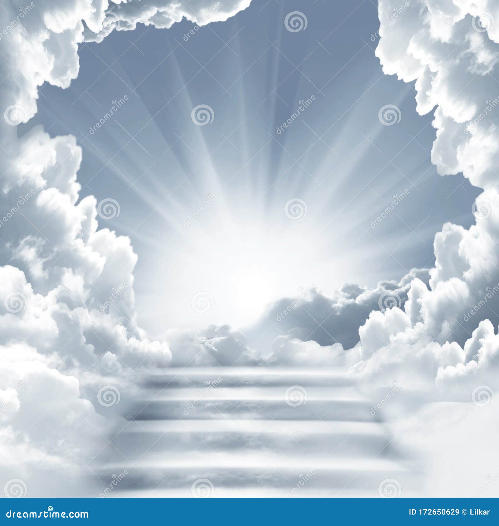 Stairway To  in Sky. Concept with Sun and White Clouds.  Religion Background Stock Image - Image of light, limit: 172650629