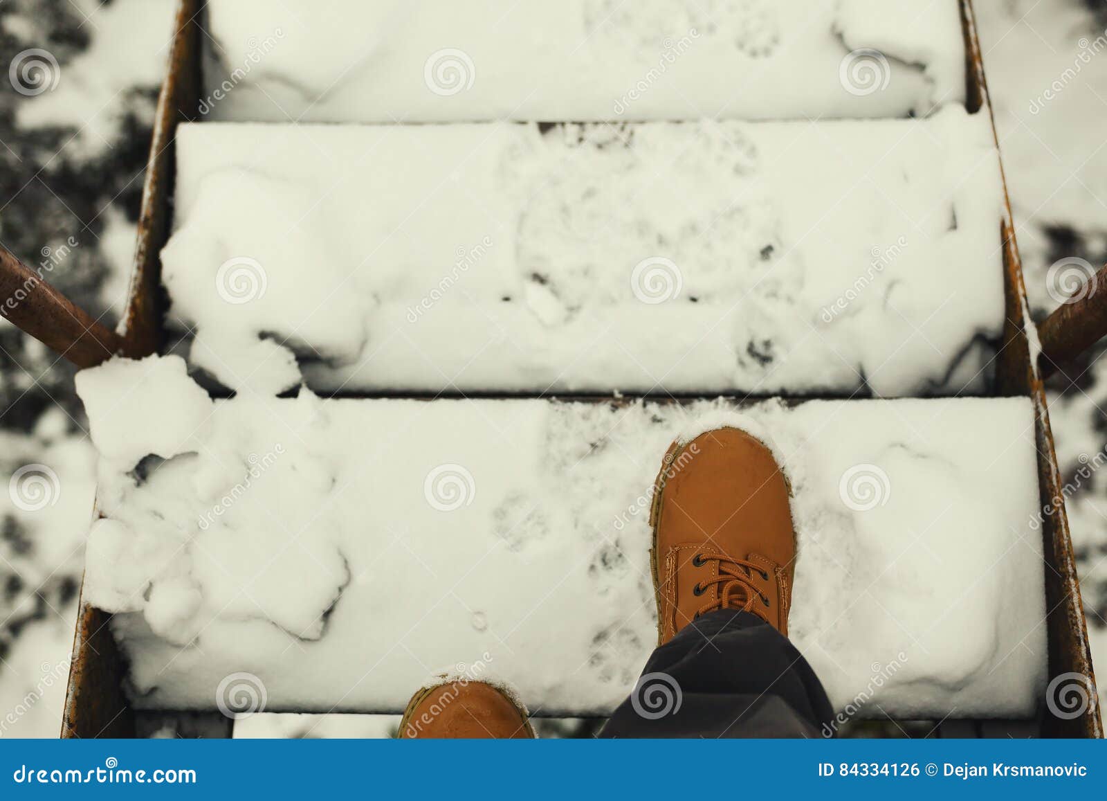on stairways during winter
